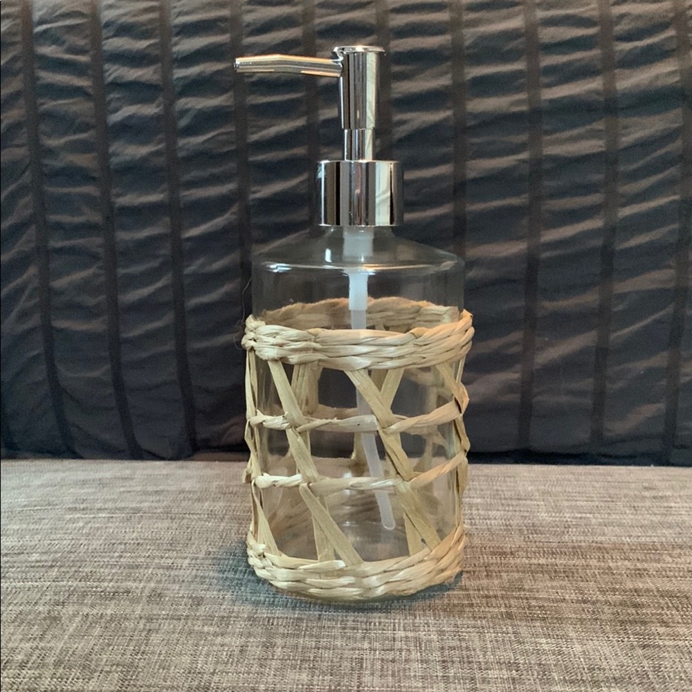 Woven Glass Soap Dispenser - Tan and Silver